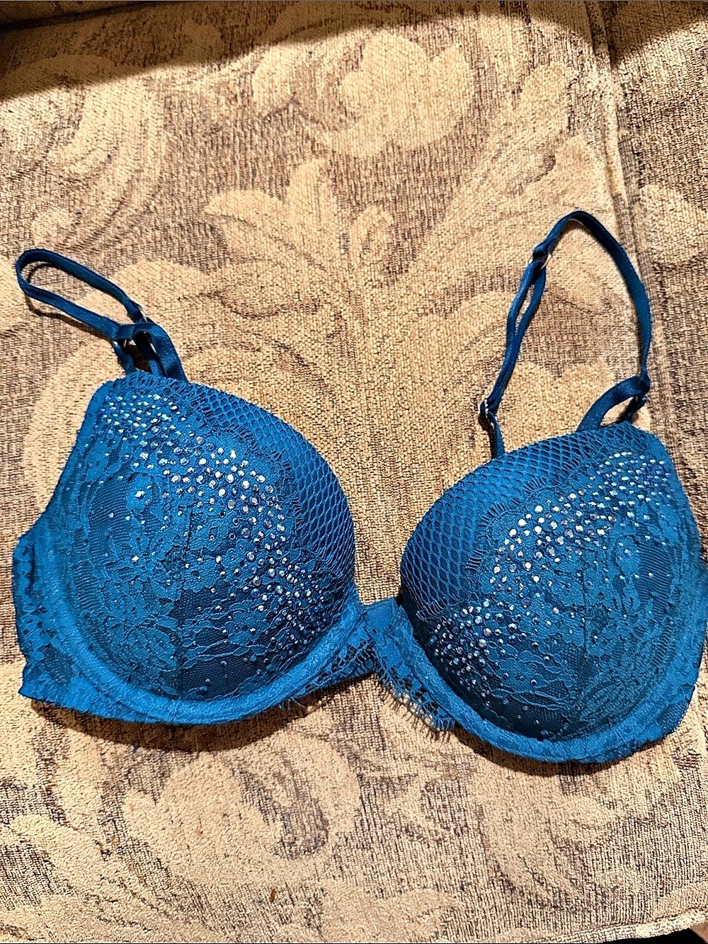 Victoria's Secret Very Sexy Logo Shine Strap Push-Up Bra Teal 34C